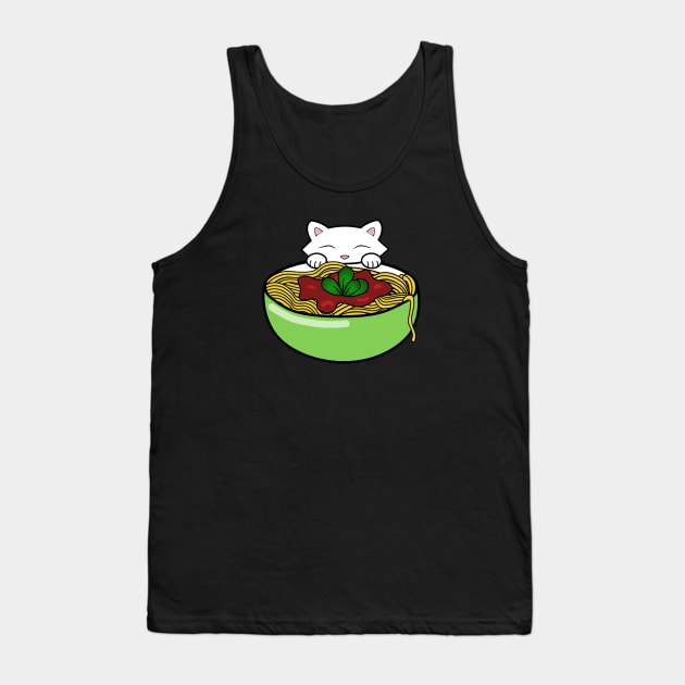 Hungry cat eating pasta Tank Top by Purrfect